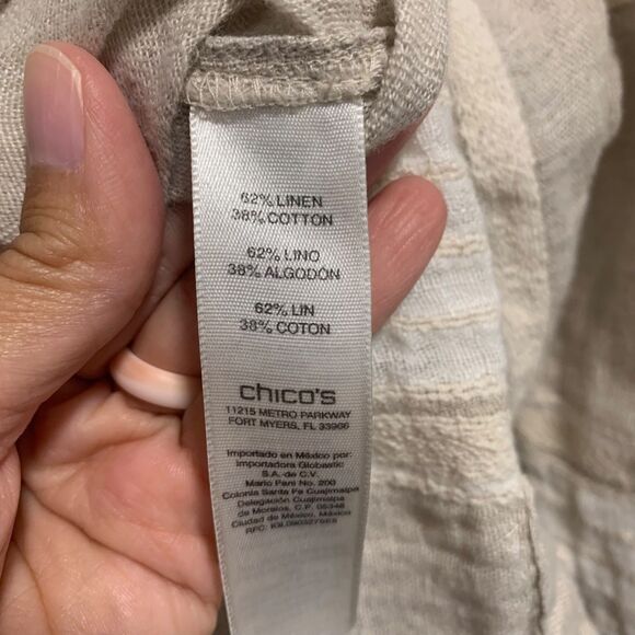 Chicos Womens Linen Blend Coastal Button Down 3/4 Sleeve Neutral Shirt L Travel - Picture 4 of 6